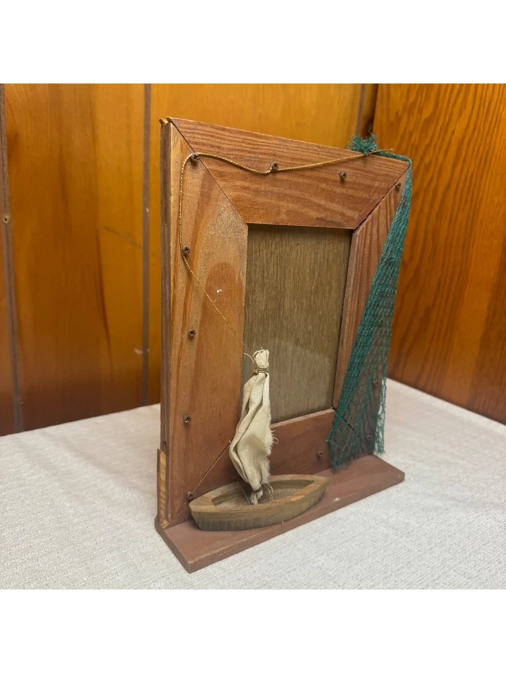 Vintage Nautical Wooden 4x6 Picture Frame With Sailboat & Fishing Net Accent